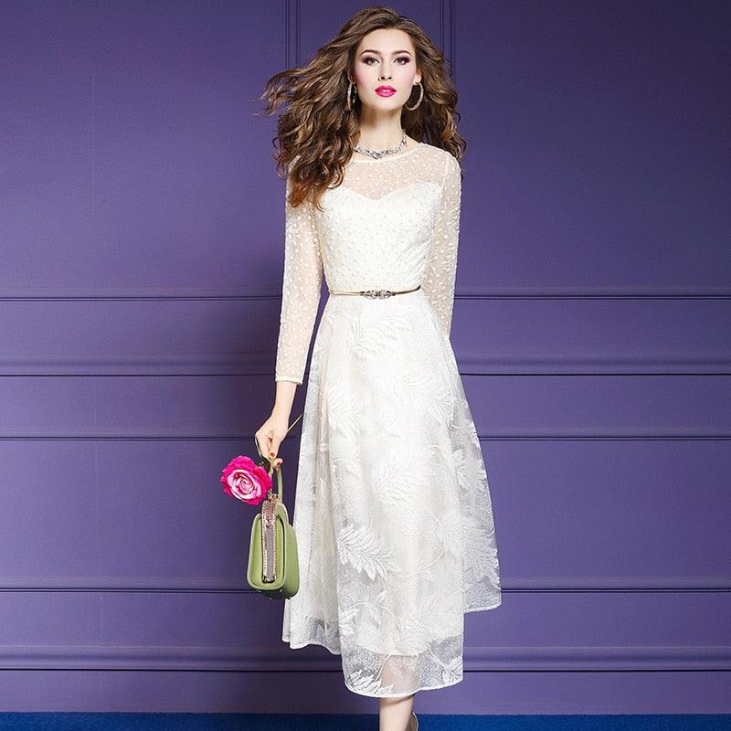 White Fit and Fare Embroidery Dress With Belt