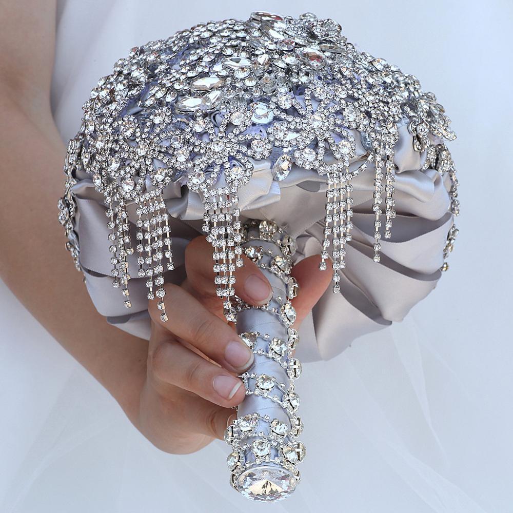 Luxury Silver Wedding Jeweled Bridal Crystal Bouquet Rose