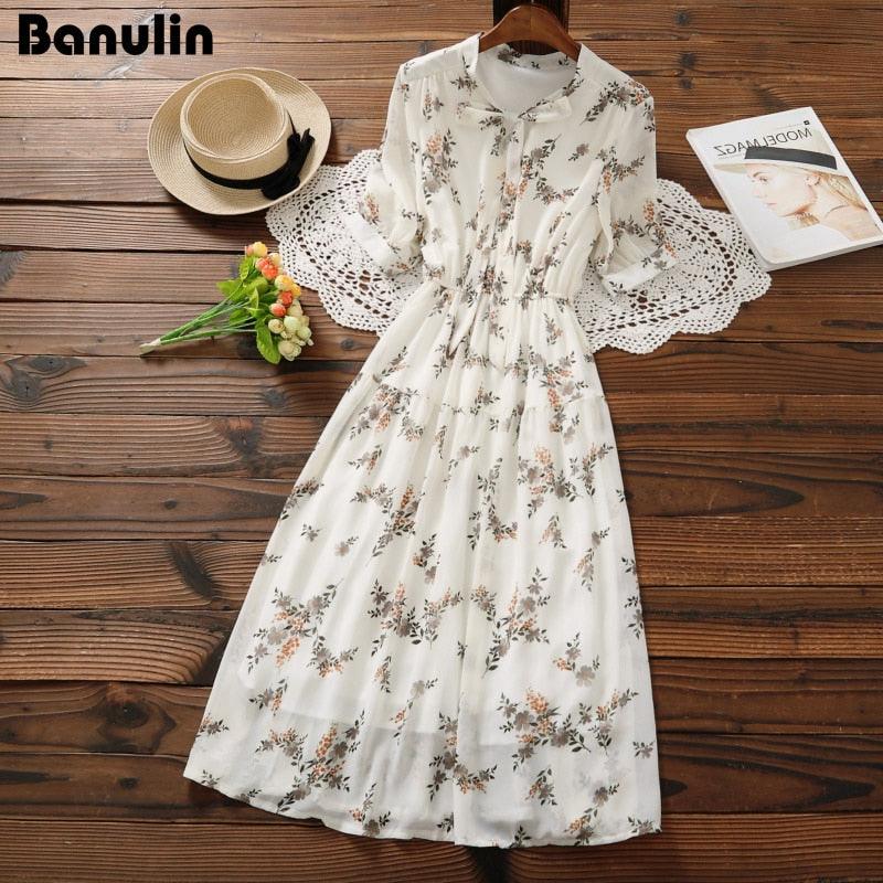 Summer Floral Print Chiffon Dress