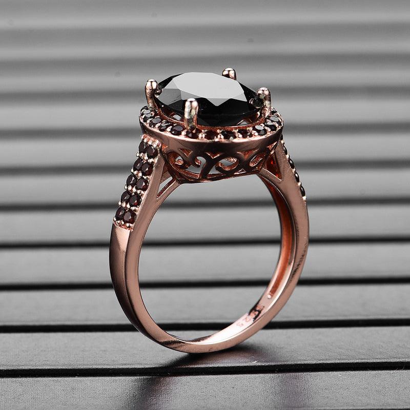 Natural Black Garnet Classic Style Ring