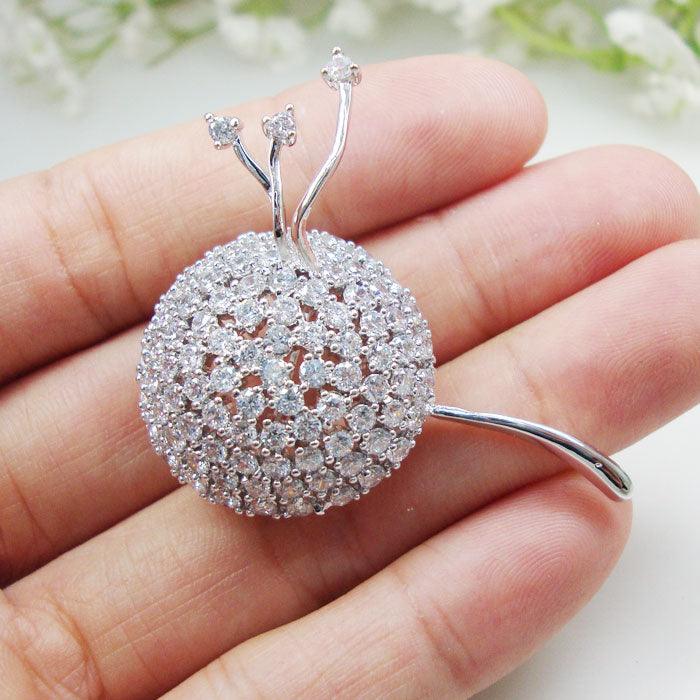 New Bride Dandelion Flower Pearl Bridesmaid Brooch Pin Zircon Crystal Wedding