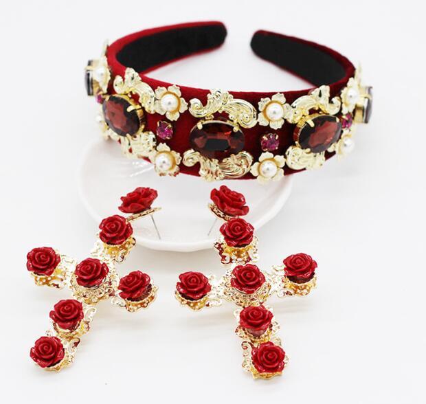 Pageant Crown set High Grade Tiara Round Circles Red Stone Mixing Headband