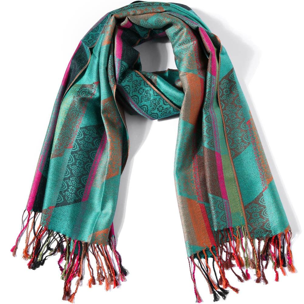 Paisley Stripes Shawl Wrap Soft Long Cashmere Scarf