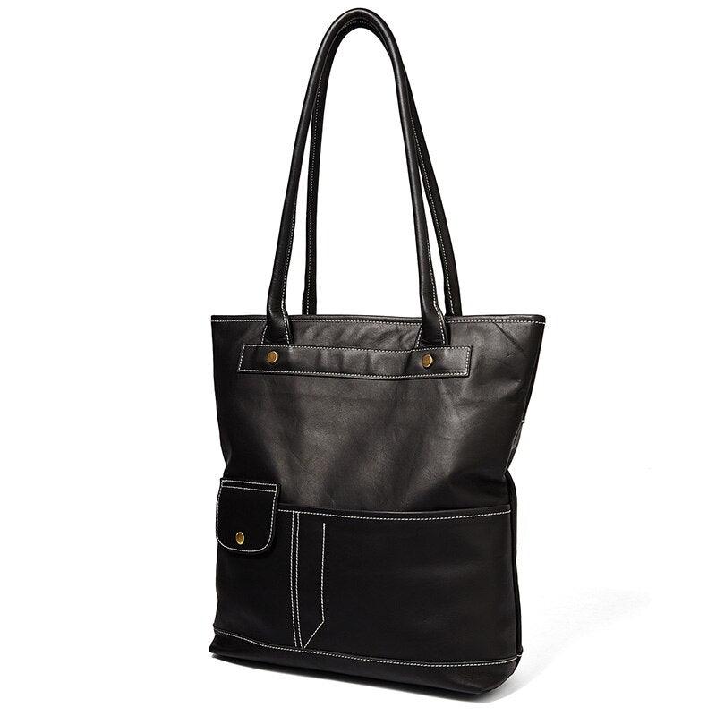 Real Leather Black Tote