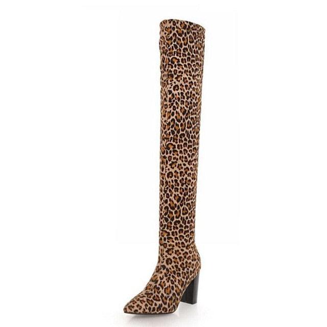 Pointed Toe Slip On Thigh High Heels Knee High Boot