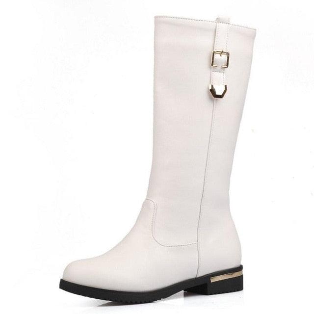 Metal Buckle Faux Fur Winter Woman Riding Boots