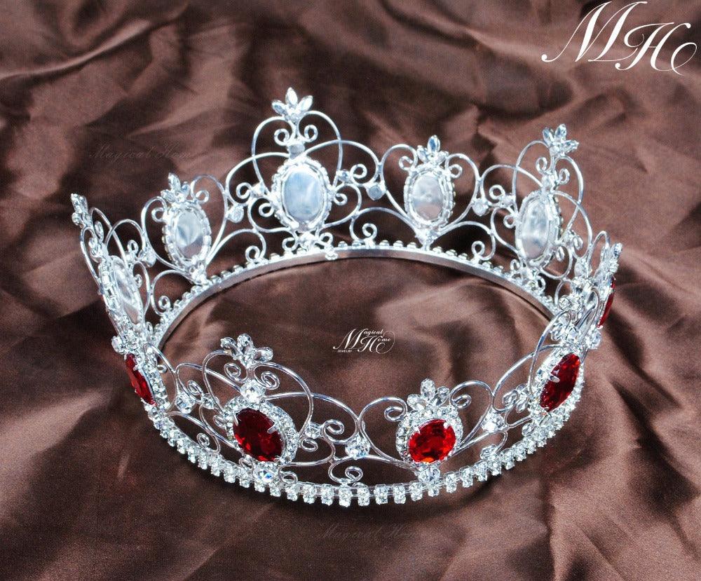 Red Semi-precious Stone Diadem Full Circle Rhinestone Crystal Tiara