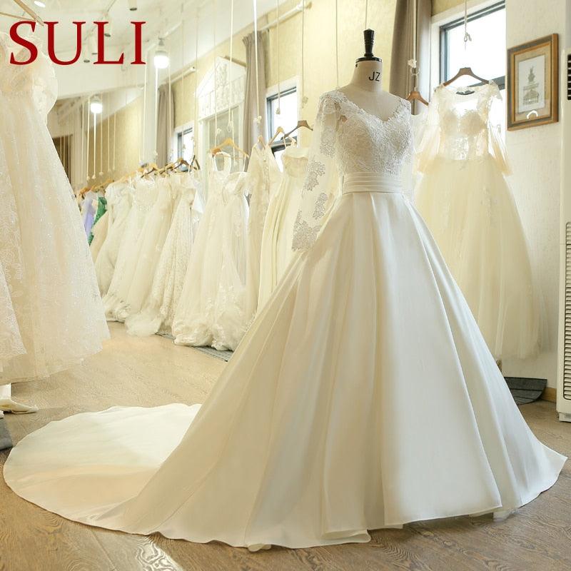 Natural A-line Sashes Long Sleeve Lace Wedding Dress