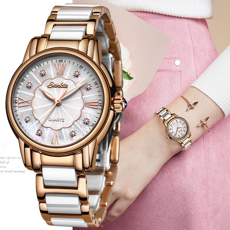 Rose Gold Steel Strap Wrist Watch