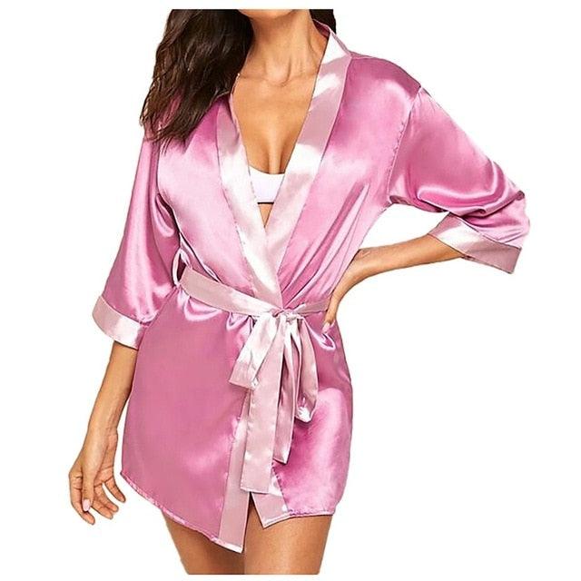 Silk Kimono Black Silk Sexy Lingerie Bow Satin Robe