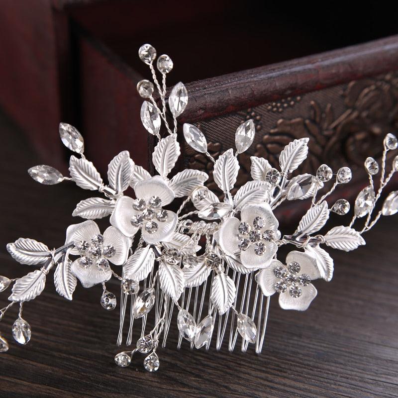 Silver Flower Rhinestone Elegant Jewelry For Bride Wedding Hair Accessories