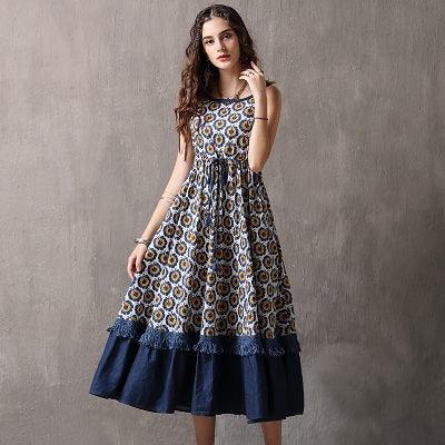 Sleeveless Swing Layered  Denim Sundress