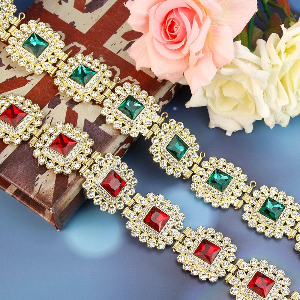 Red Green Crystal Wedding Jewelry Removable Metal Buckle