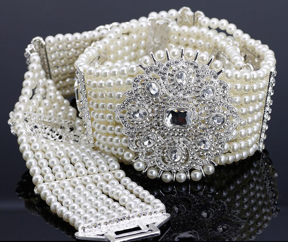 Handmade Algerian Pearl Crystal Buckle Belt