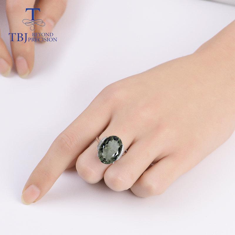 Green Amethyst Natural Gemstone Oval Ring