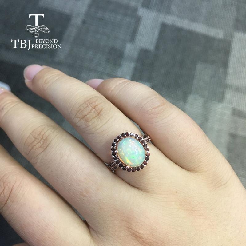 Natural Ethiopian Opal Match with Garnet Gemstone Ring