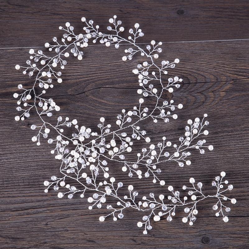 Silver Pearl Charm Headbands Crystal Beads Bridal Hairbands