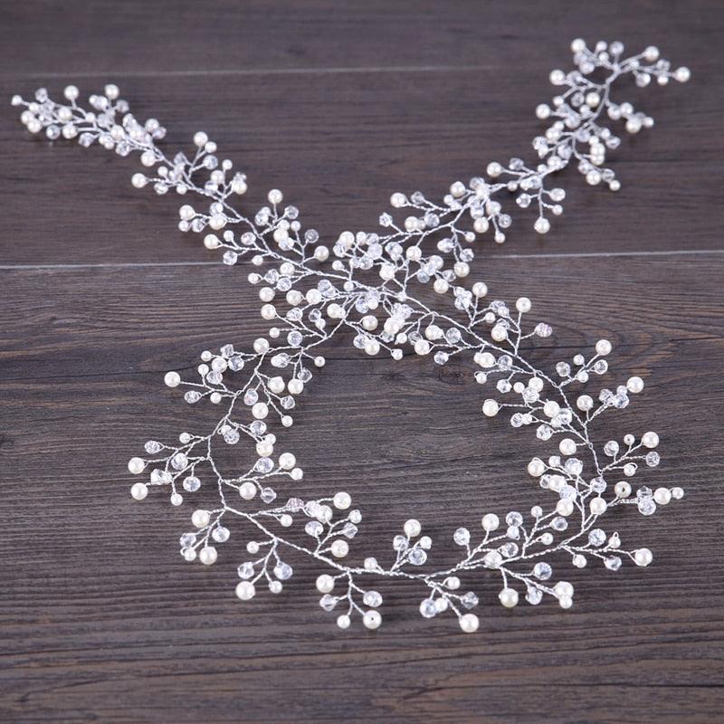 Silver Pearl Charm Headbands Crystal Beads Bridal Hairbands