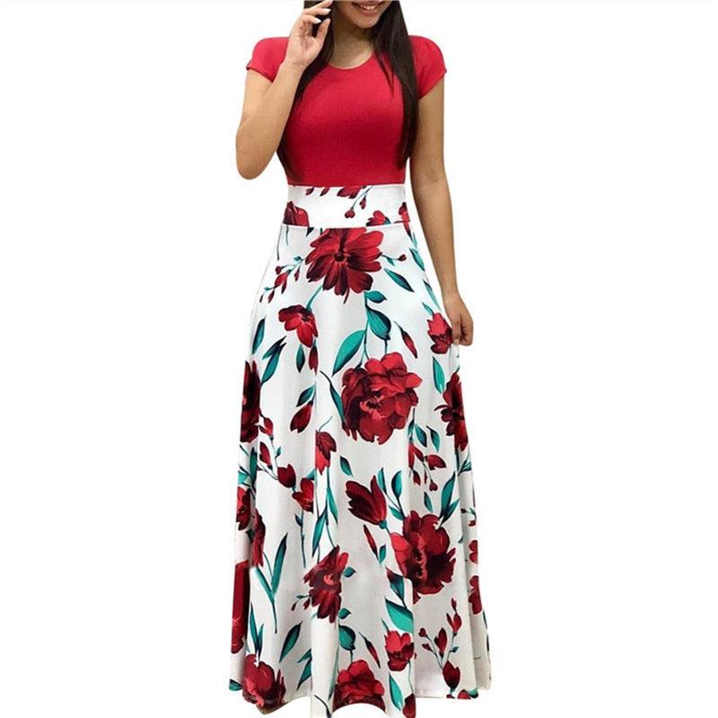 Vintage Floral Print Patchwork Long Dress