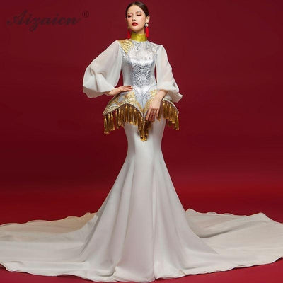 Long Sleeved Chinese Wedding Qipao Xiuhe Dress - Weqipao