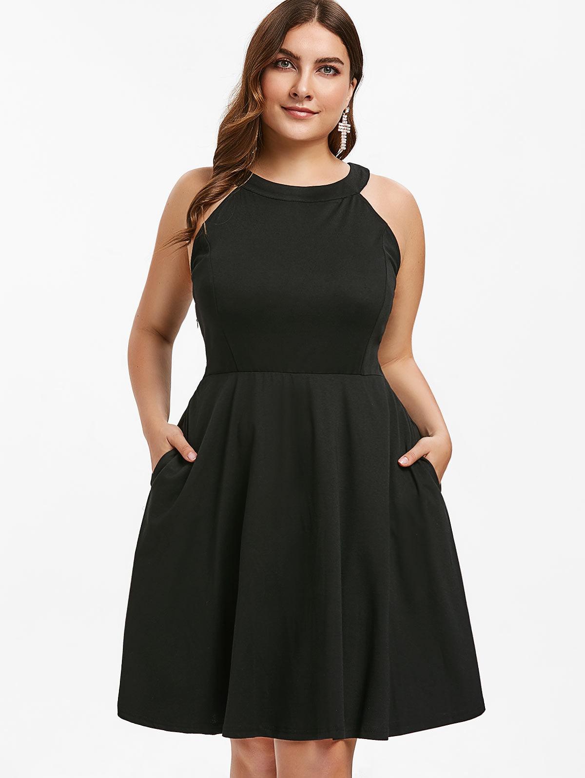 Round Neck Elegant Sleeveless Solid Summer A-Line Fit And Flare Dress