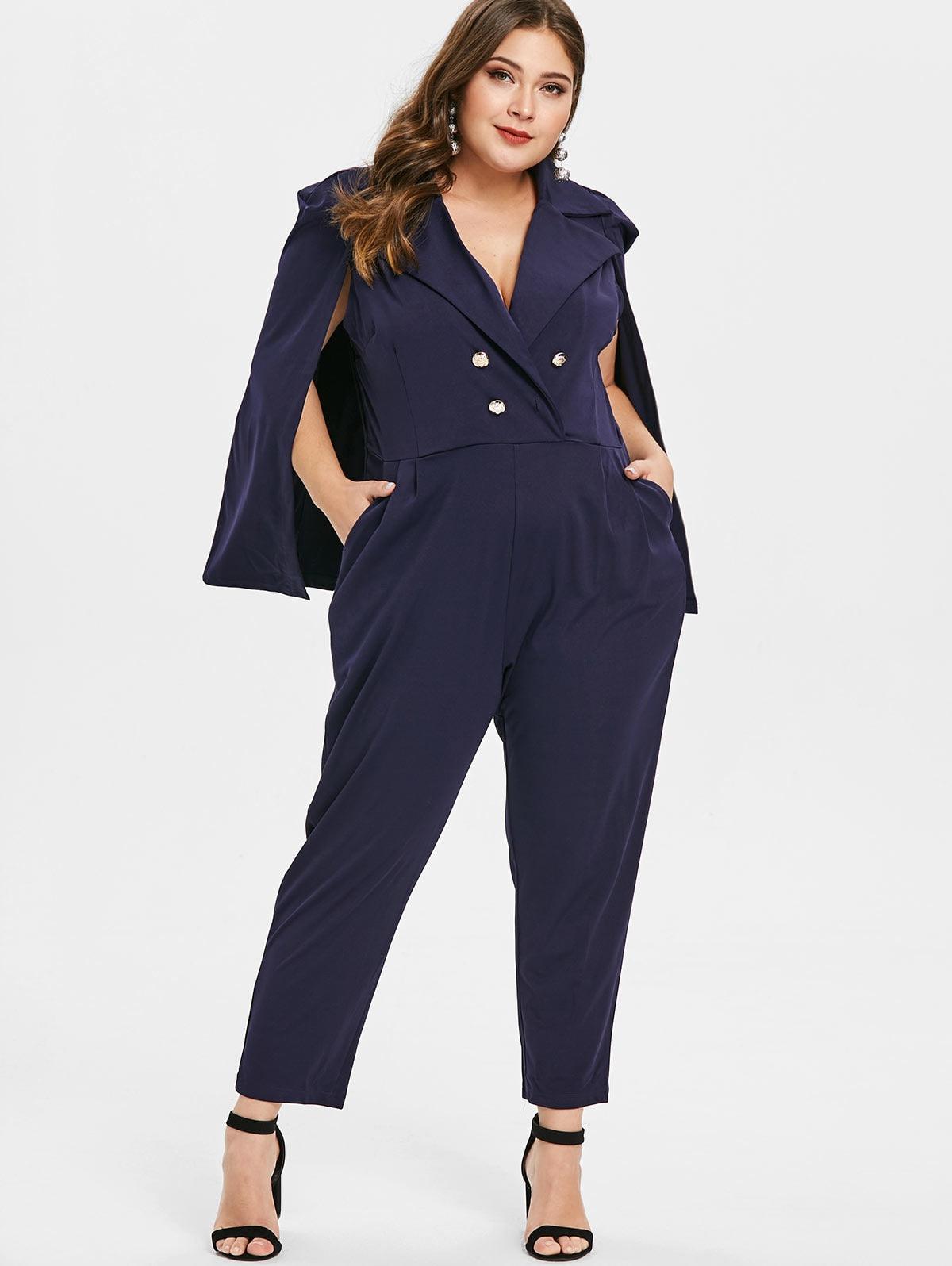 Plus Size Double Breasted Cape Jumpsuits