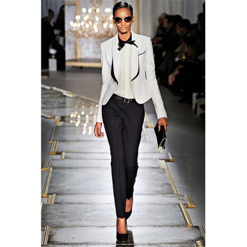 black and white trouser suit