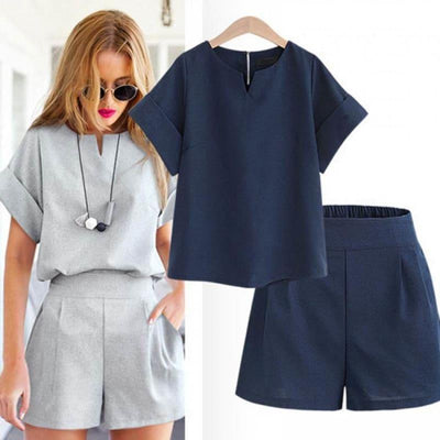 Summer Fashion Casual Two Piece Set Women V Neck Short-sleeved T-shirt  Elastic Straight Pants Two Piece Suit Women - Pant Sets - AliExpress