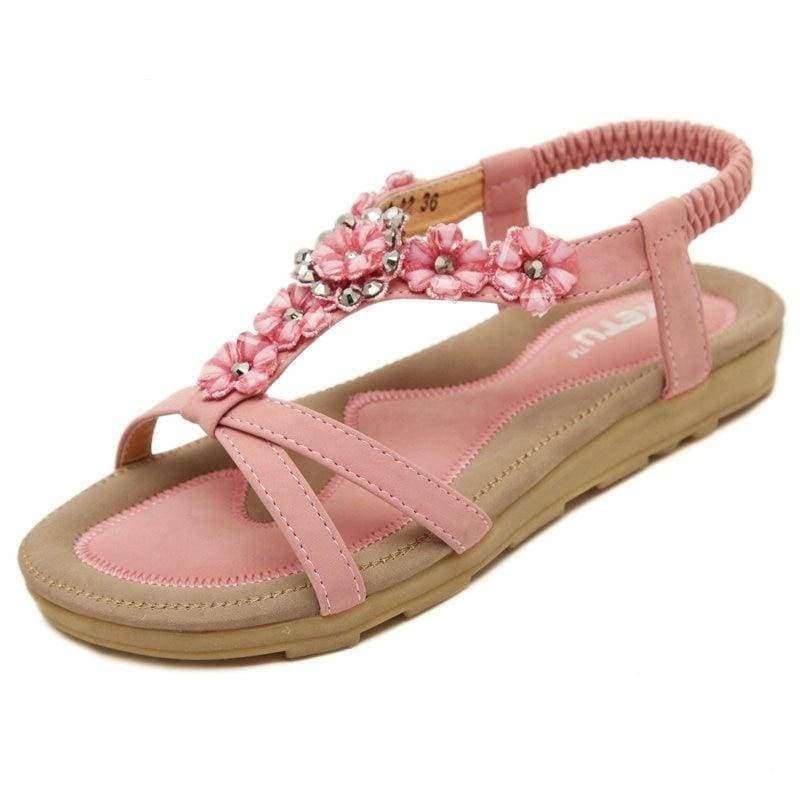 Casual Thong Sandals Floral Rhinestone Designer Elastic Band Ladies Gladiator Sandal