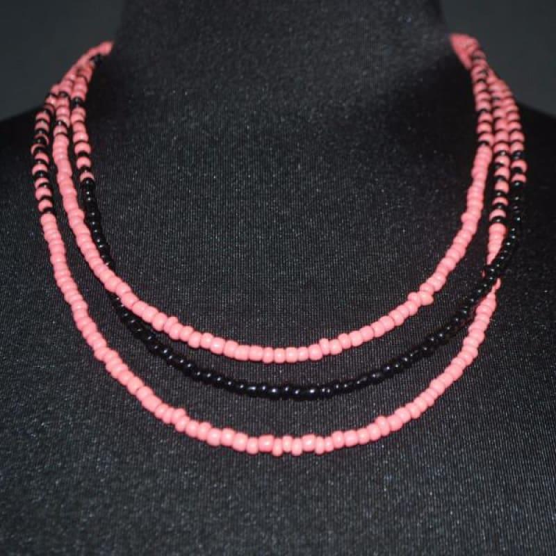 Coral and Black  Summer  Boho Necklace