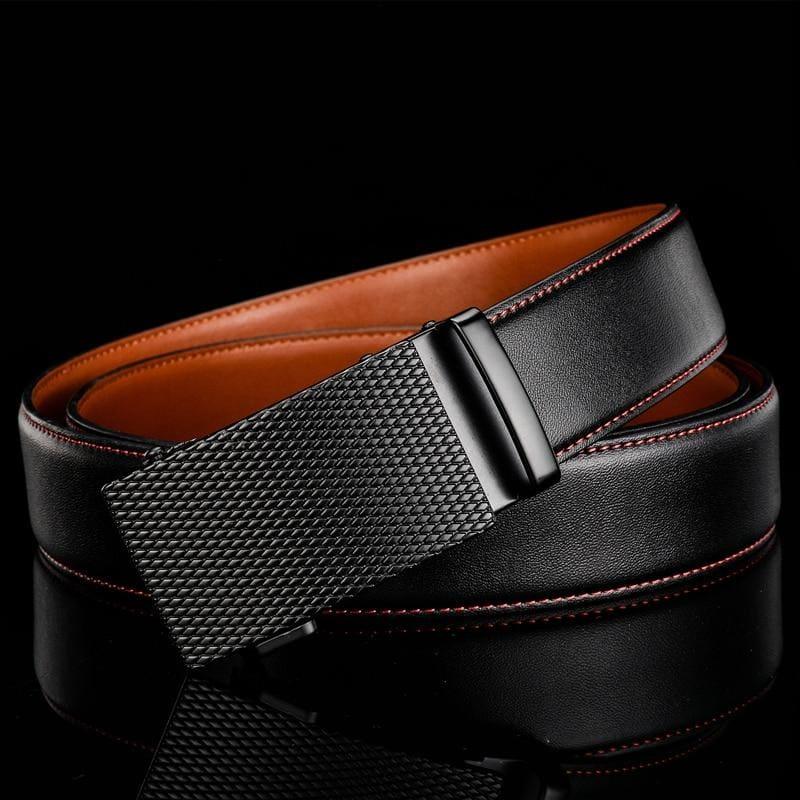 Cowhide Genuine Leather Automatic Buckle Belts Black Business Formal Belt