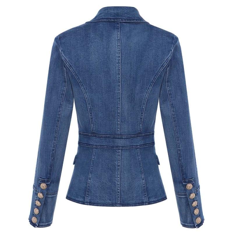 Denim Metal Lion Buttons Double Breasted Blazer Jacket