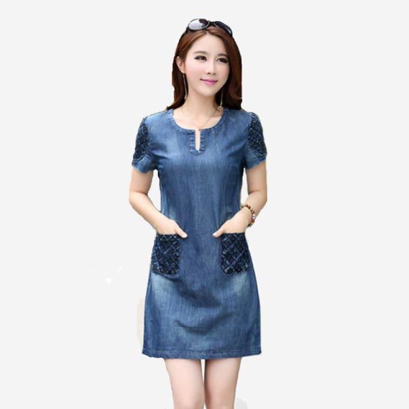 Denim Short-sleeve A-line Mini Dress