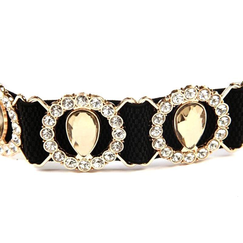 Elastic Rhinestone Mirror Metal Waist Belt Metallic Bling Gold Plate Wide Belt