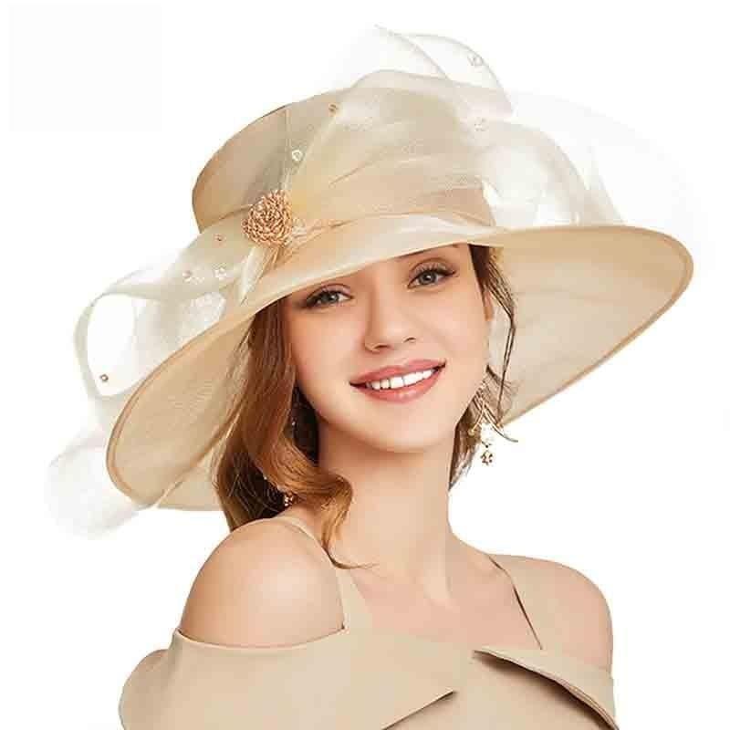 Elegant Organza Wide Brim Church Large Kentucky Derby Big Bow Hat