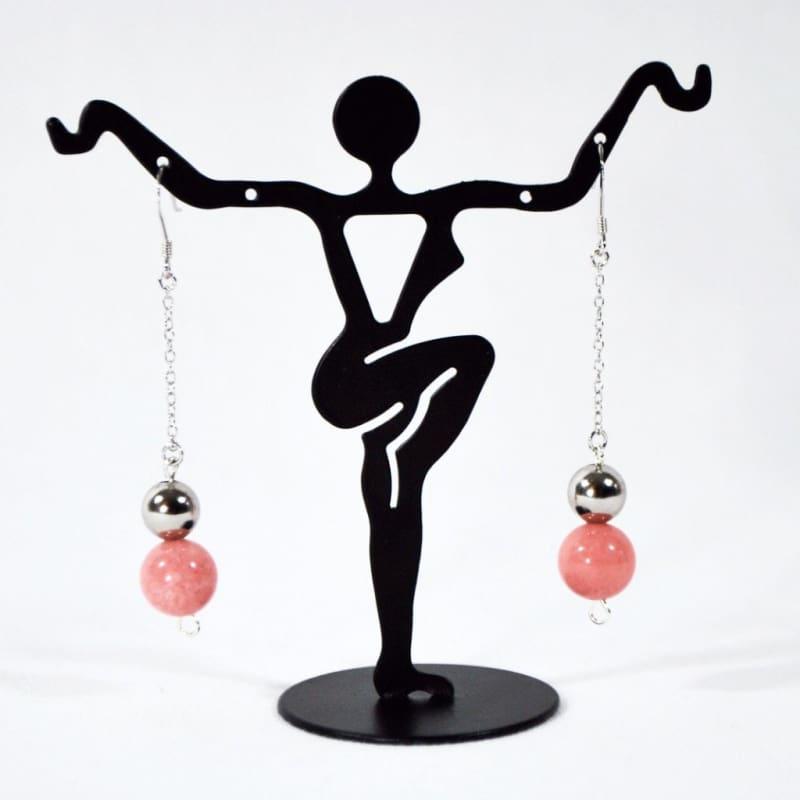 Elegant Pink With Silver Ball Bead Strings Women's Earrings