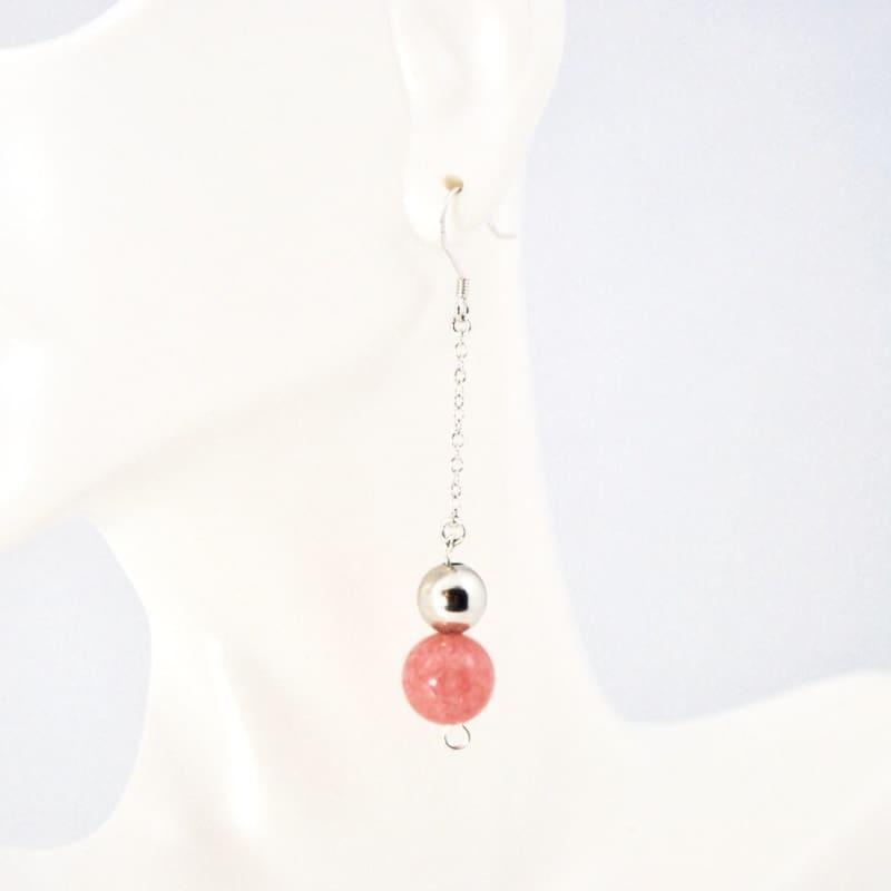 Elegant Pink With Silver Ball Bead Strings Women's Earrings