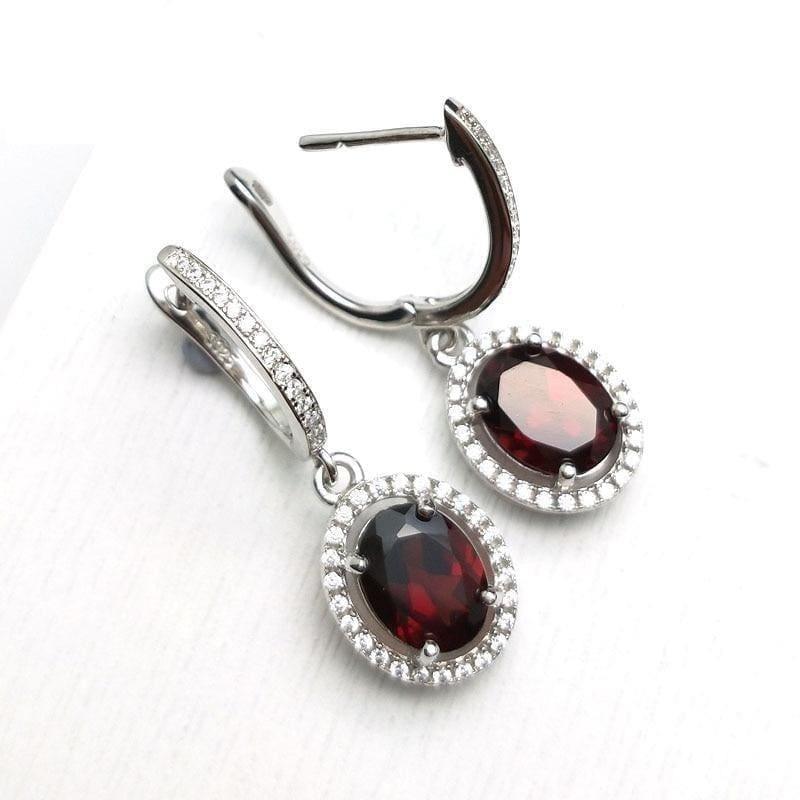 Elegant Red Garnet Clasp Drop Earrings