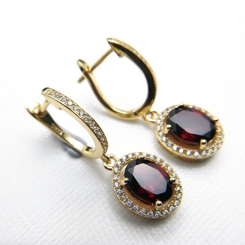 Elegant Red Garnet Clasp Drop Earrings