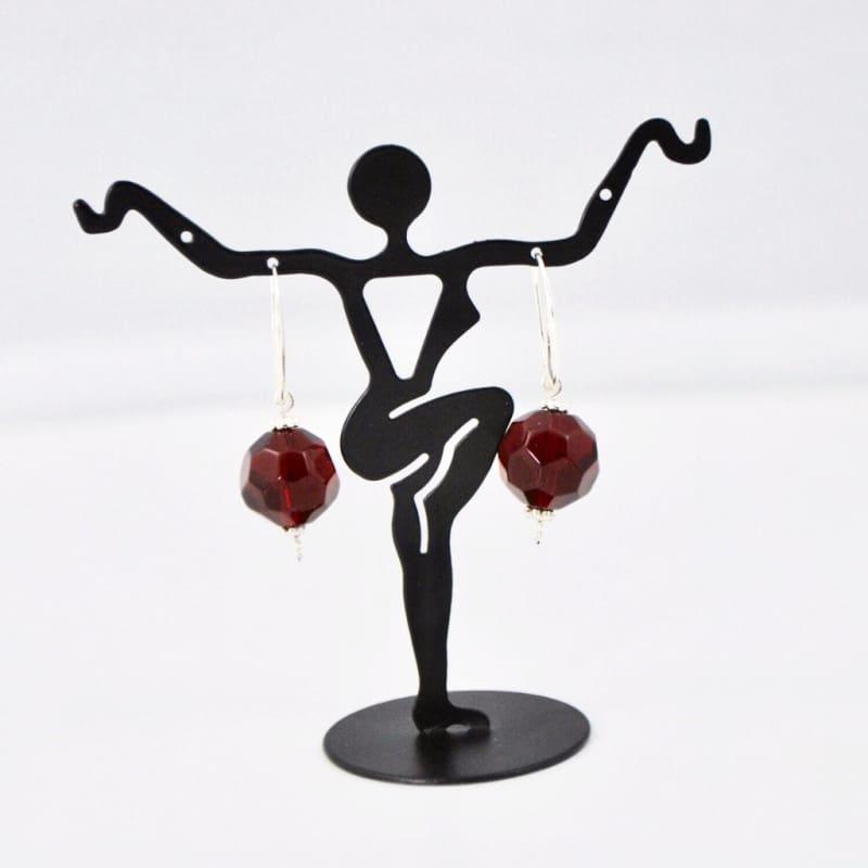 Elegant Red Rondelle Dangle Women's Silver Sterling Drop Earrings