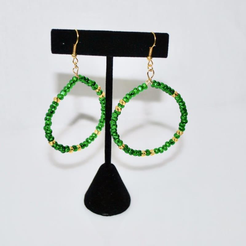 Emerald And Gold Czech Ascent Hoops Earrings