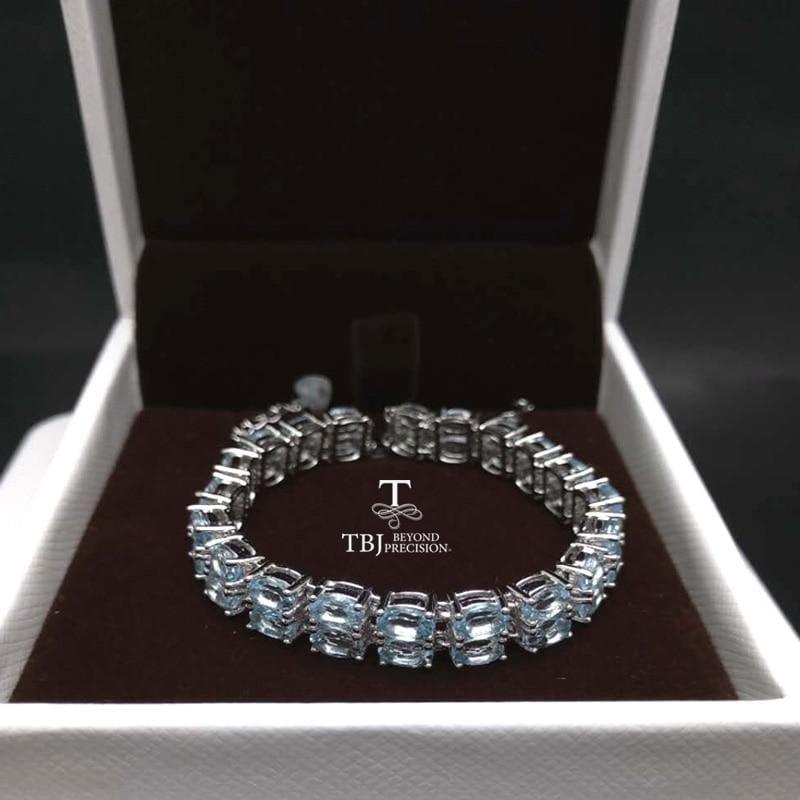 Exquisite 12ct Sky Blue Topaz 925 sterling Silver Gemstone Bracelet