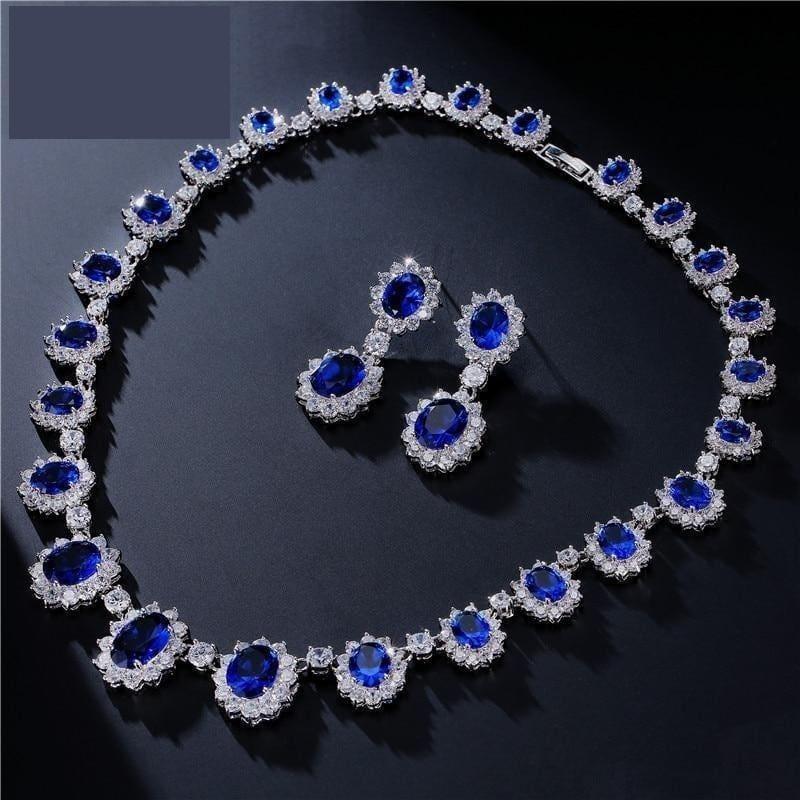 Exquisite Oval Blue Zirconia Micro Inlay Jewelry Set