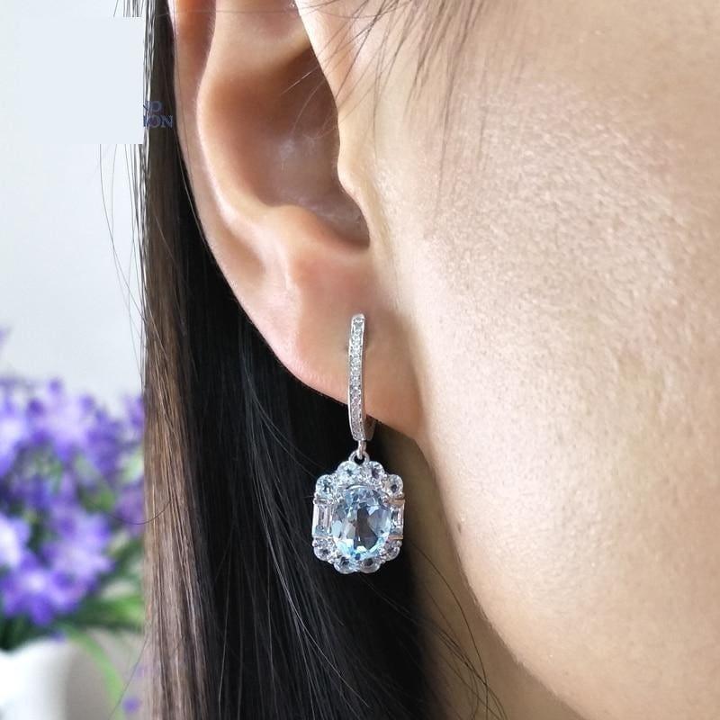 Exquisite Sky Blue Topaz Elegant Pendant Earrings Gemstone Jewelry Set