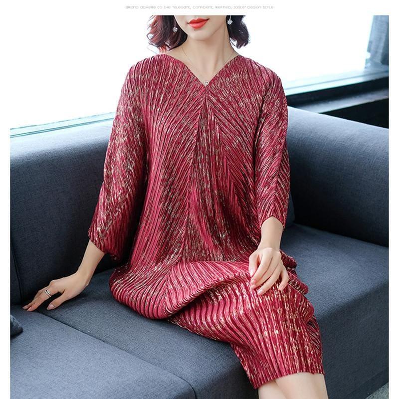 Fashion Pleated Midi Sweater Dress