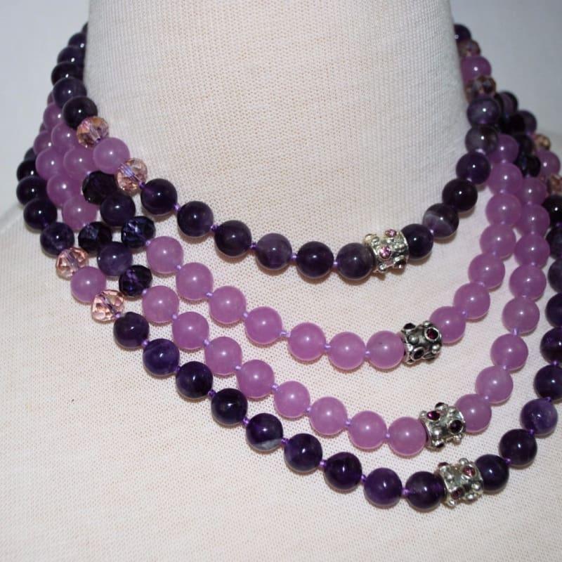 Four Strands Amethyst and Purple Carnelian Necklace