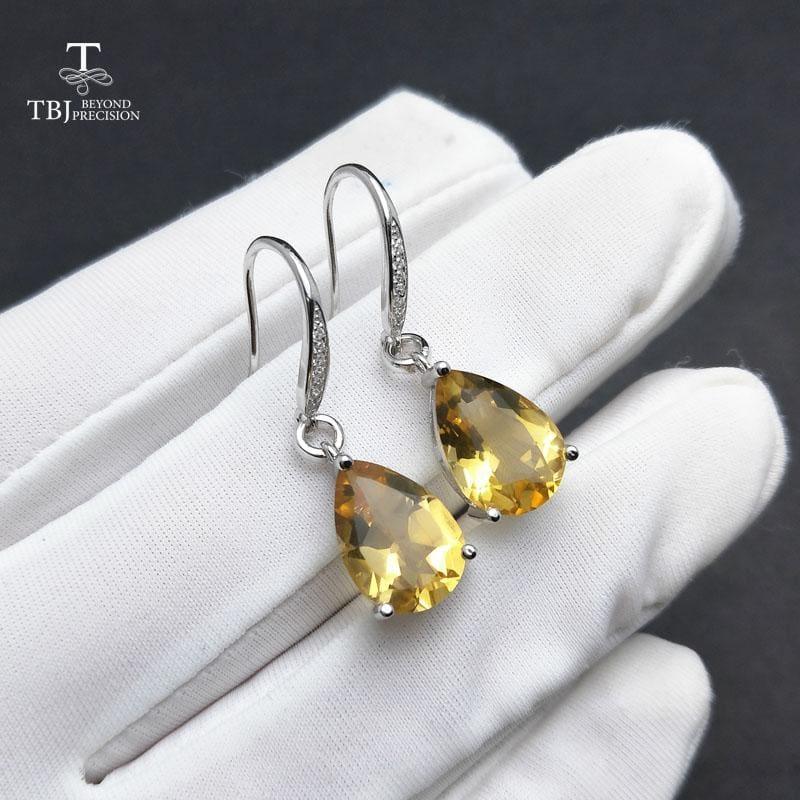 Genuine Brazil Citrine Gemstone Dangle in Pure 925 Sterling Silver Water Drop 5ct Earrings