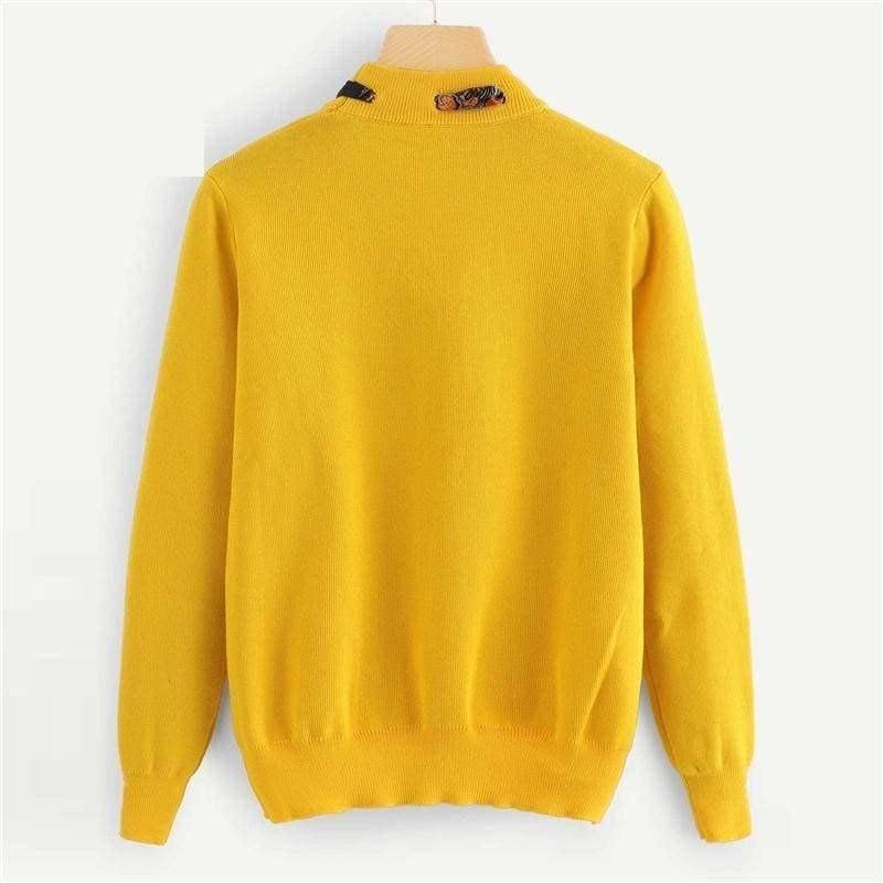 Ginger Tie Neck Jumper Long Sleeve Pullover Women Sweater