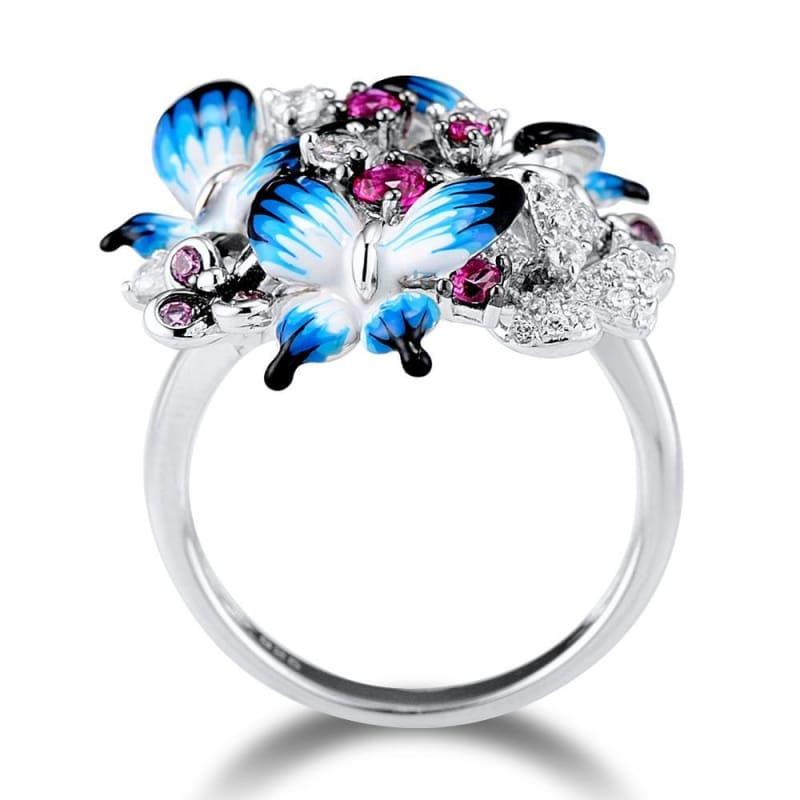 Glamorous Butterflies Shiny 925 Sterling Silver Cubic Zirconia Fashion Rings