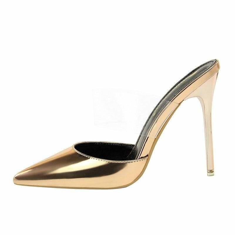 Gold Metallic Patent Leather Mule Sandals